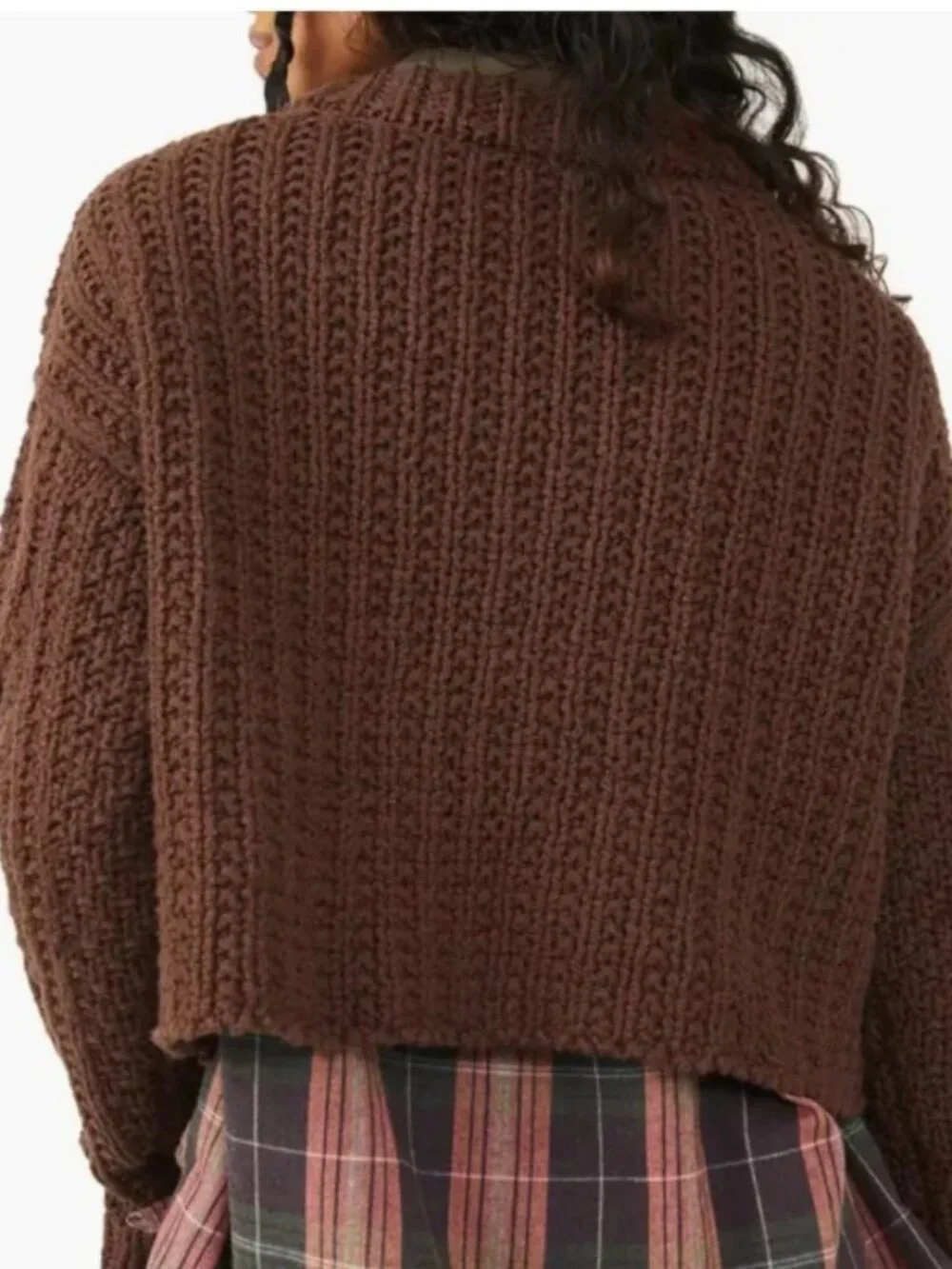 Free People Cutting Edge Cable Knit Sweater Chocolate Lava Chunky Cropped